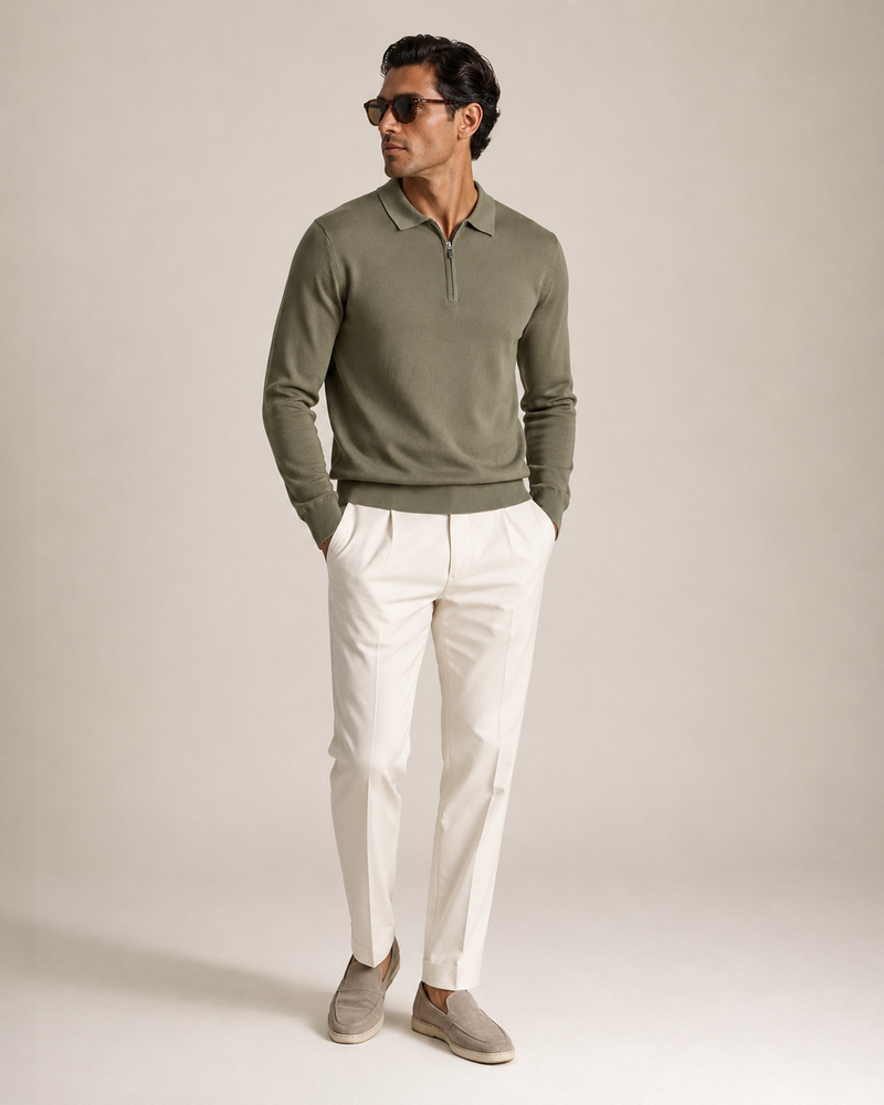 Half-Zip Knit Polo – Olive