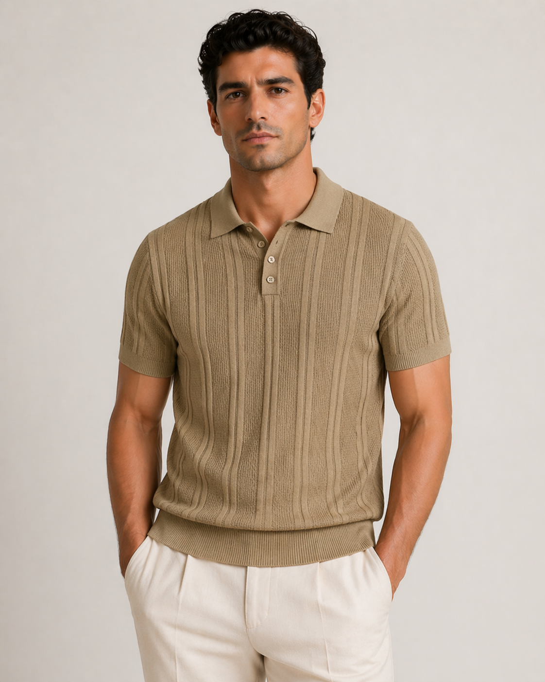 Strukturierter Strickpolo – Camel