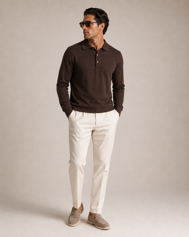 Classic Long Sleeve Polo – Chocolate Brown