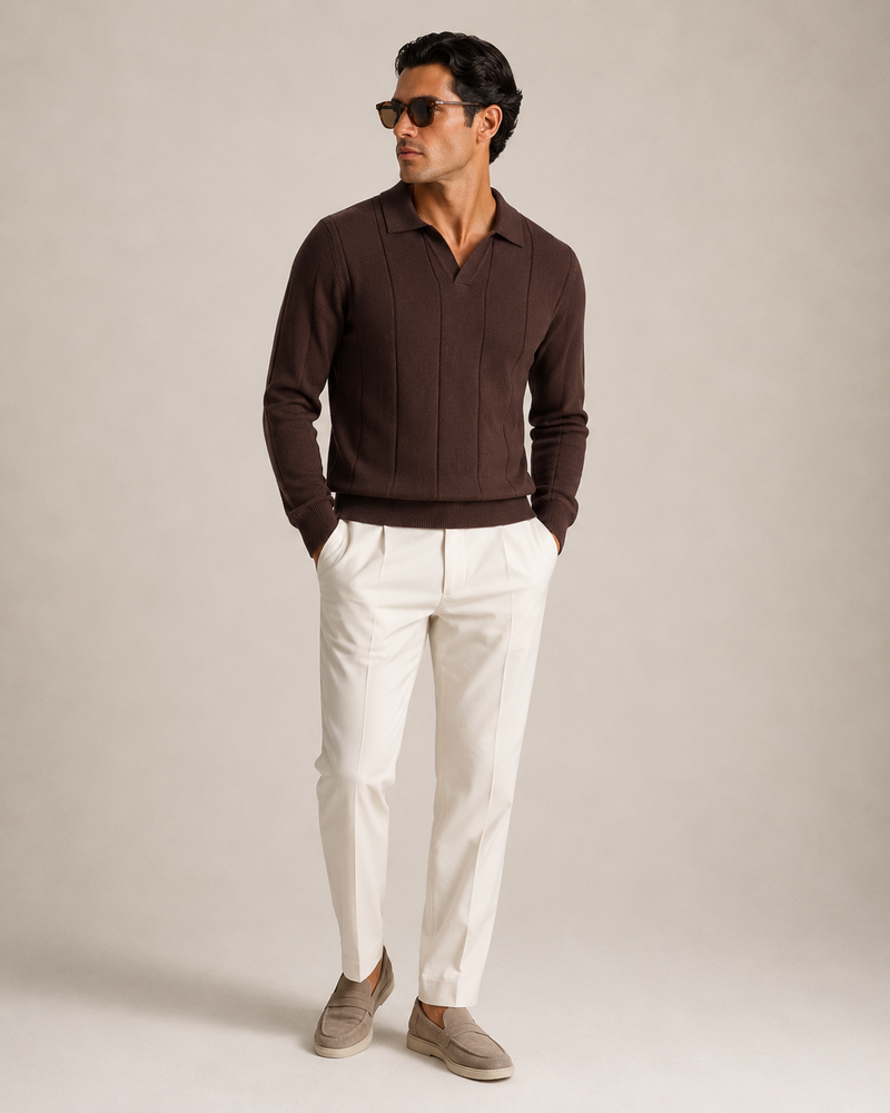 Structured Knit Polo – Chocolate Brown