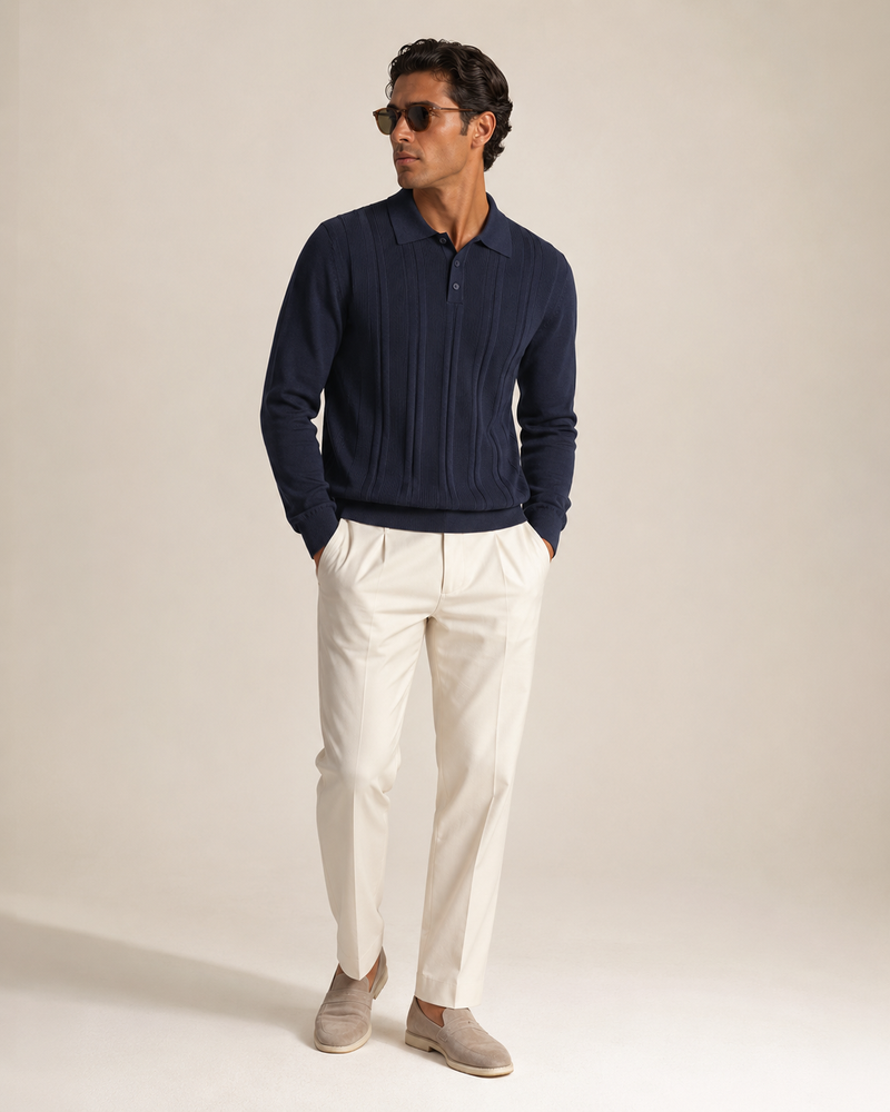Ribgebreide Polo – Navy