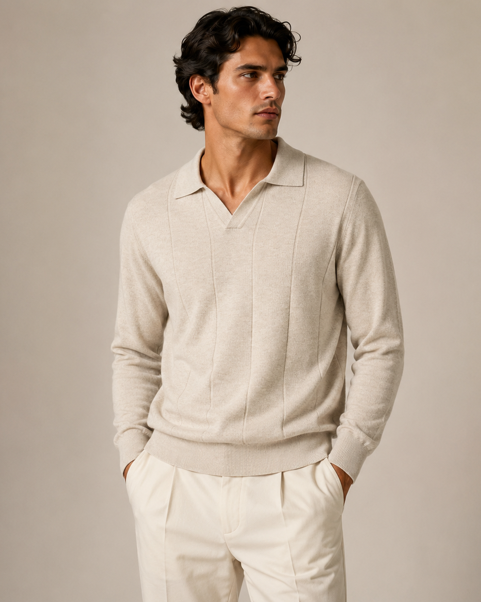 The Cortina Open Collar Long Sleeve Polo
